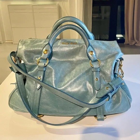 Miu Miu | Bags | Authentic Miu Miu Blue Leather 2 Way Shoulder And 
